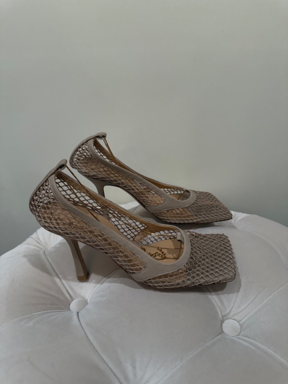 Bottega Veneta Taupe Mesh Pointed-Toe Stiletto Heels
